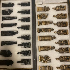 Chinese vintage wood carved chess set, all hand peices hand carved, never used!